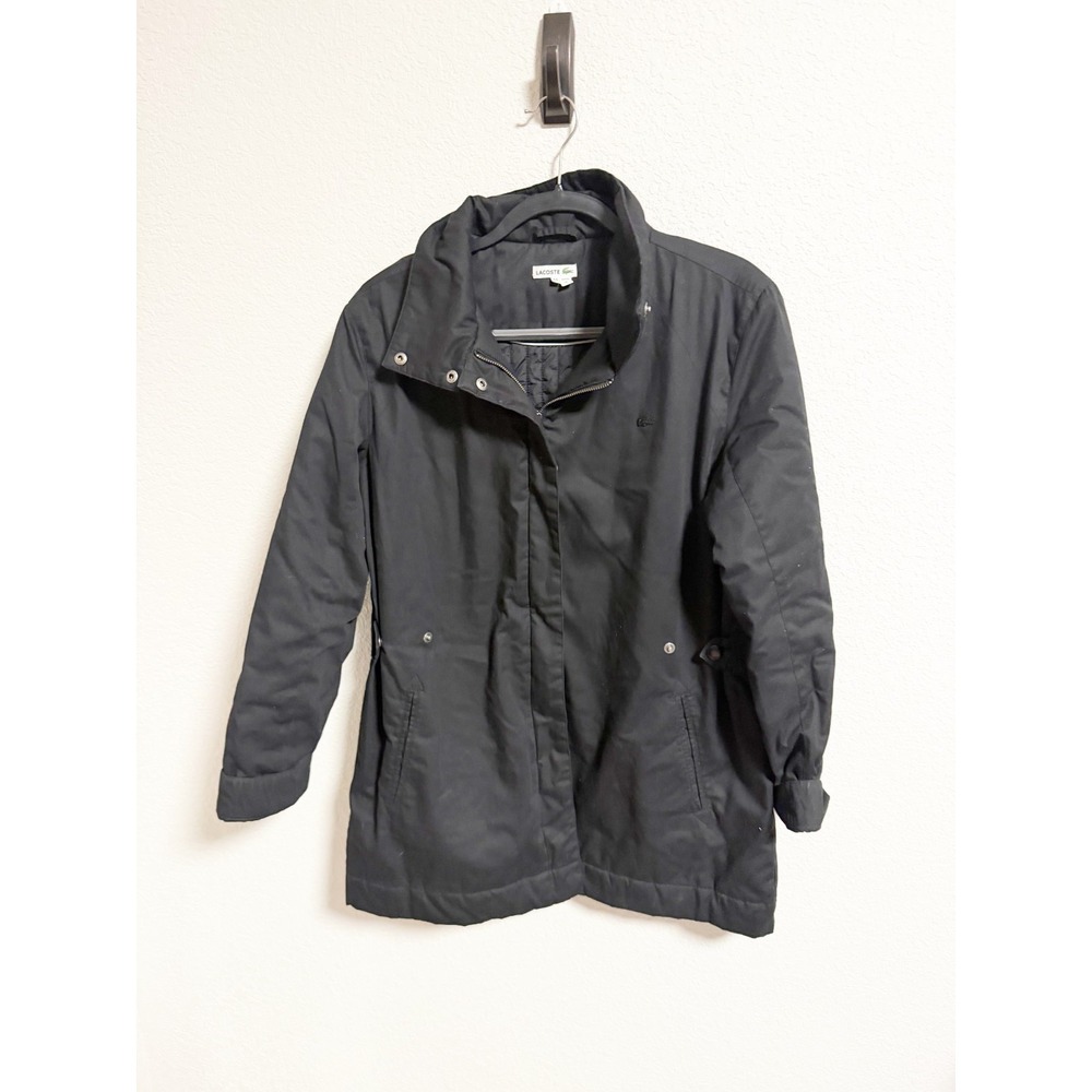 Lacoste Snap Full Zip Utility Jacket Quilted Lined Lightweight Black Size 44